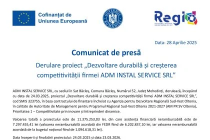 ADM INSTAL SERVICE SRL Comunicat de presă