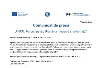 Comunicat de presa MANIKA ESTTE SRL 1920x2716 1 fonduri europene