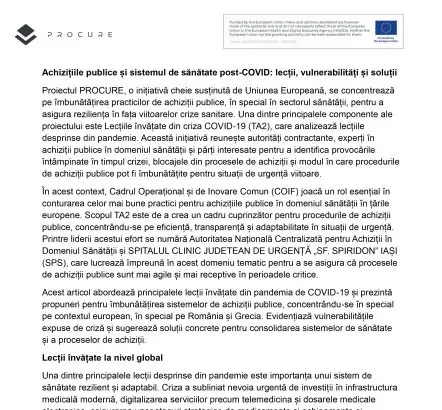 TA2 Achizitiile publice si sistemul de sanatate post COVID lectii vulnerabilitati si solutii 1 scaled 1 europene