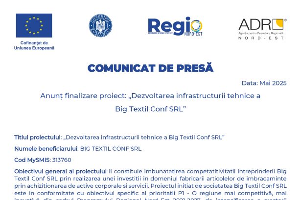 Comunicat de presa BIG TEXTIL CONF SRL BIG TEXTIL CONF SRL