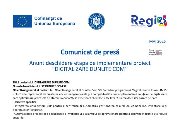 Comunicat de presa SC DUNLITE COM SRL SC DUNLITE COM SRL
