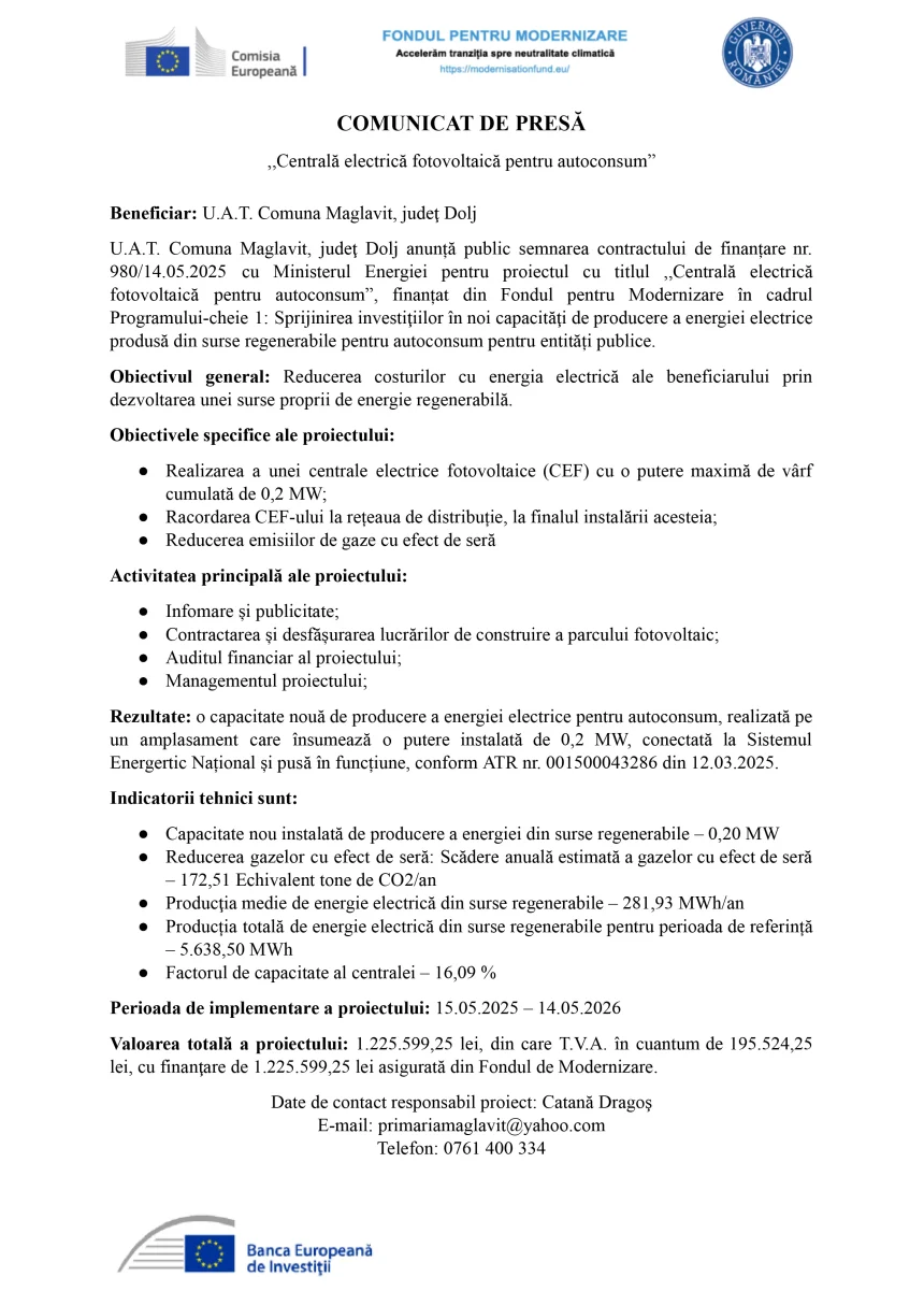 COMUNICAT PRESA U.A.T. Comuna Maglavit