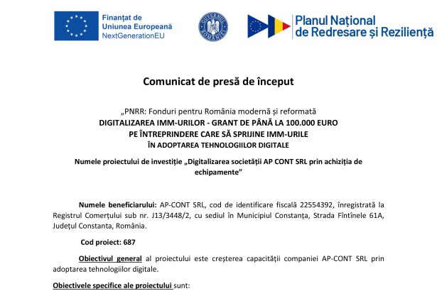 Comunicat de presa AP CONT SRL AP-CONT SRL