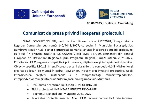 Comunicat de presa GISAR CONSULTING SRL GISAR CONSULTING SRL