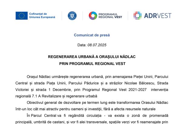 Comunicat de presa Orasul Nadlac Orașul Nădlac