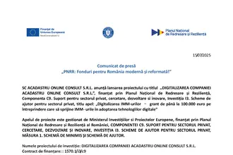Comunicat de presa SC ACADASTRU ONLINE CONSULT S.R.L 1 SC ACADASTRU ONLINE CONSULT S.R.L.