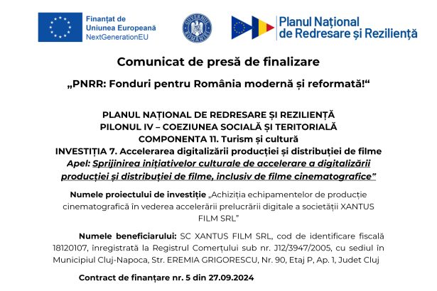 Comunicat de presa SC XANTUS FILM SRL SC XANTUS FILM SRL