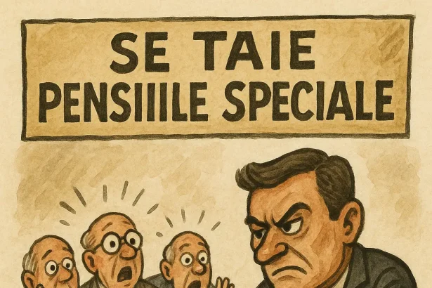 caricatură tăiere pensii speciale - Caricatură: Tăierea pensiilor speciale – Satiră despre reforma sistemului de pe...
