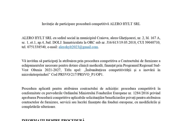 ANUNT Procedura competitiva ALERO HYLT page 0001 ALERO HYLT SRL