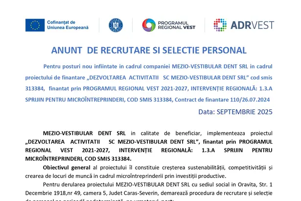 Anunt angajare page 0001 MEZIO-VESTIBULAR DENT SRL
