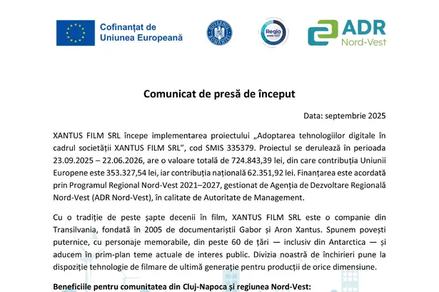 Comunicat de presa XANTUS FILM SRL XANTUS FILM SRL