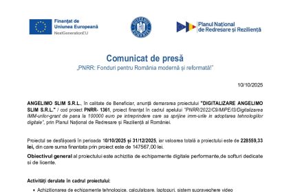 Comunicat - Comunicat de presă ANGELIMO SLIM S.R.L.