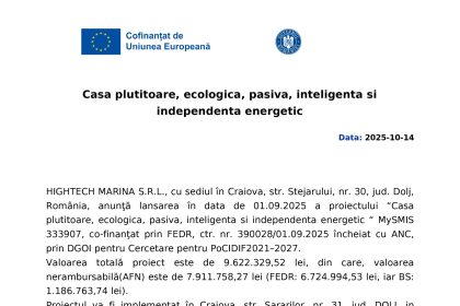 Comunicat - Comunicat de presă HIGHTECH MARINA S.R.L.