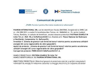 Comunicat - Comunicat de presă PASIROM INTERNATIONAL SRL