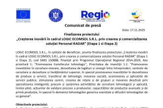 Finalizarea proiectului „Creșterea - Finalizarea proiectului „Creșterea inovării în cadrul LOGIC ECOMSOL S.R.L. pr...