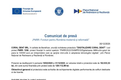 CORAL DENT SRL - Comunicat de presă CORAL DENT SRL