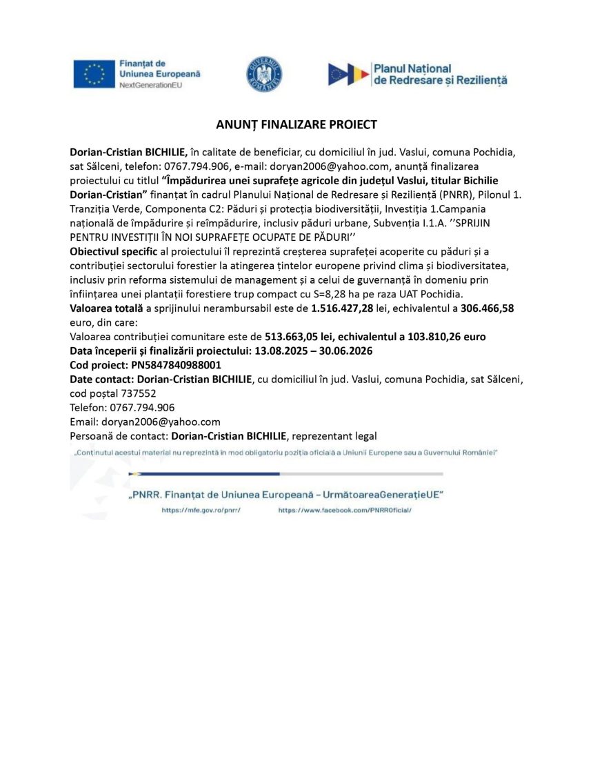 Dorian-Cristian BICHILIE - Comunicat de presă Dorian-Cristian BICHILIE