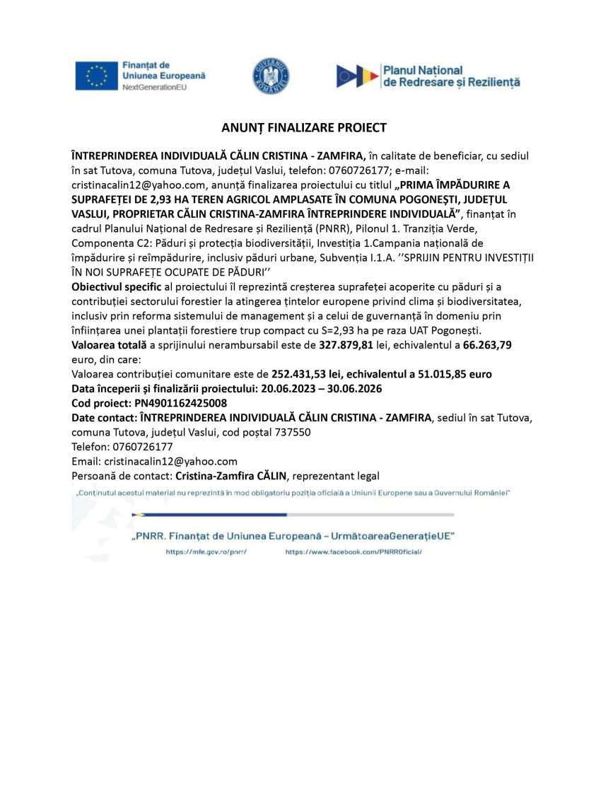 Comunicat presă CĂLIN - Comunicat de presă II CĂLIN CRISTINA - ZAMFIRA