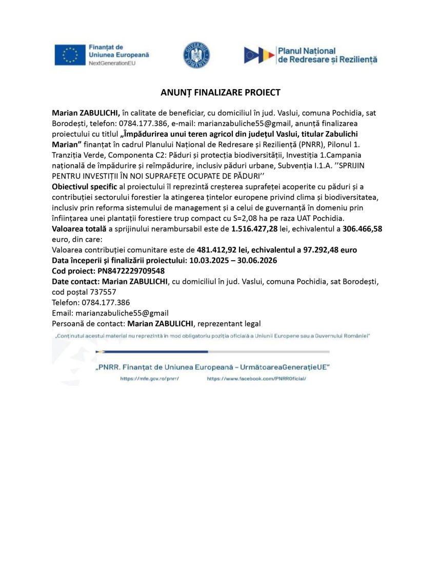 Marian ZABULICHI - Comunicat de presă Marian ZABULICHI