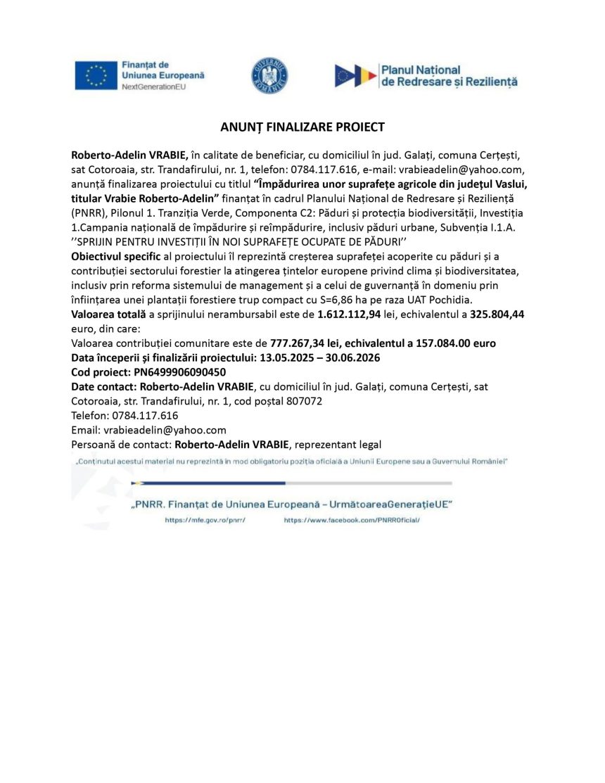 Roberto-Adelin VRABIE - Comunicat de presă Roberto-Adelin VRABIE