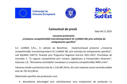 Comunicat presă S.C - Comunicat de presă S.C. LUANSA S.R.L.
