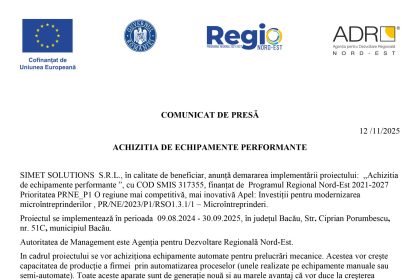 Comunicat presă SIMET - Comunicat de presă SIMET SOLUTIONS S.R.L.