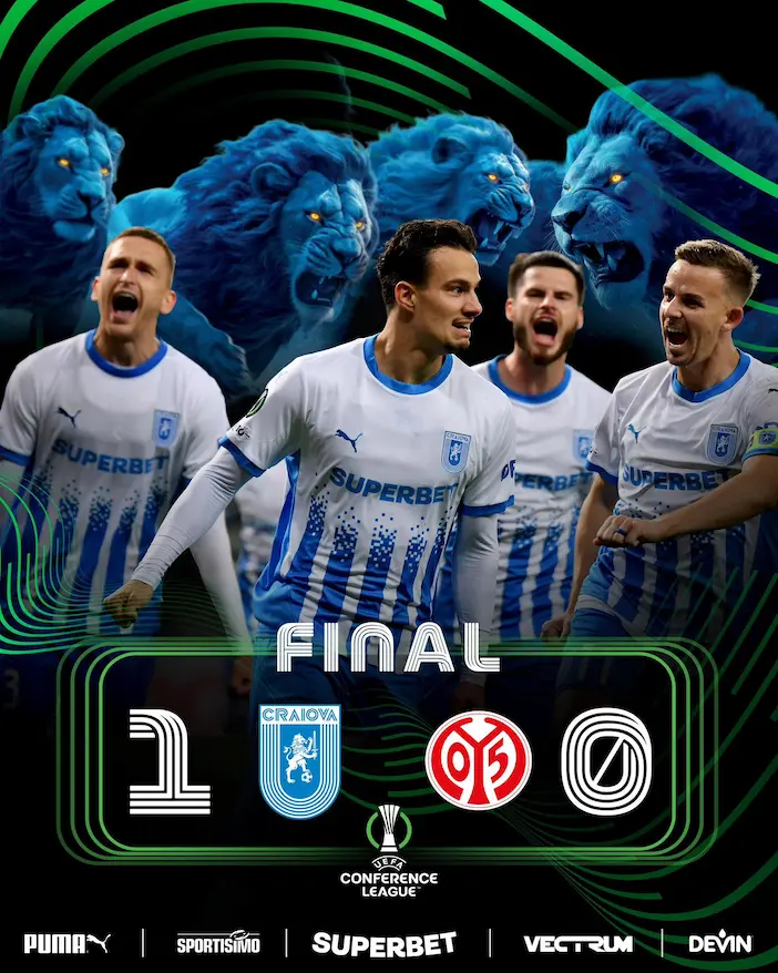 Universitatea Craiova triumfă în Conference League, victorie împotriva FSV Mainz! 1 Craiova FSV Mainz - Universitatea Craiova triumfă în Conference League, victorie împotriva FSV Mainz!