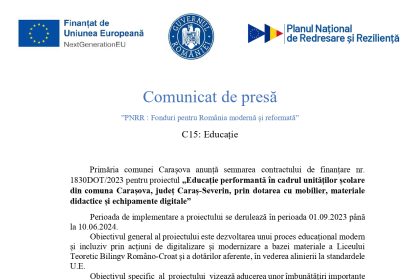 Comunicat presă UAT - Comunicat de presă UAT Comuna Carașova (2)