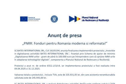 Anunț de presă - Anunț de presă SC BATES INTERNATIONAL SRL