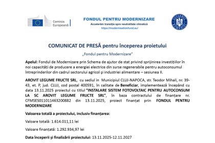 Comunicat presă AROVIT - Comunicat de presă AROVIT LEGUME FRUCTE SRL