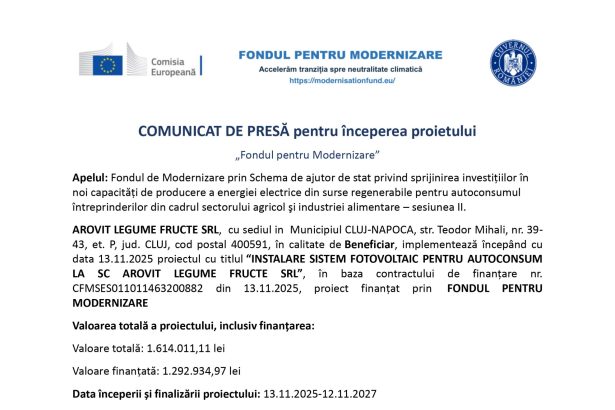 Comunicat presă AROVIT - Comunicat de presă AROVIT LEGUME FRUCTE SRL