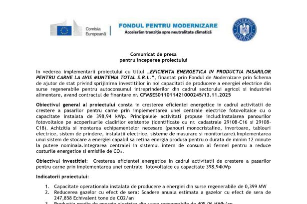 Comunicat presă AVIS - Comunicat de presă AVIS MUNTENIA TOTAL SRL