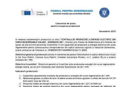 Comunicat presa inceperea - Comunicat de presa pentru inceperea proiectului AGRONOVA SRL