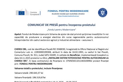 Comunicat presă CHEREJI - Comunicat de presă CHEREJI SRL
