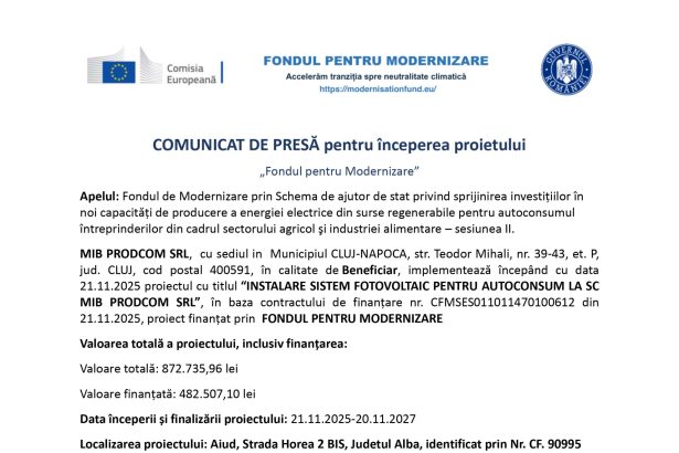 Comunicat presă MIB - Comunicat de presă MIB PRODCOM SRL