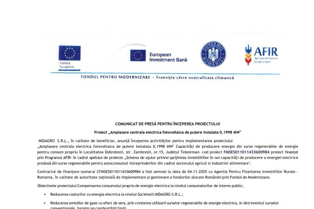 Comunicat presă MIDAGRO - Comunicat de presă MIDAGRO SRL