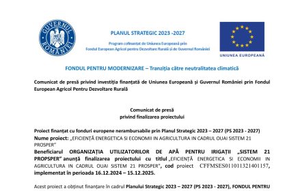 Comunicat presă OUAI - Comunicat de presă OUAI SISTEM 21 PROSPER