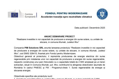 Comunicat presă PIM - Comunicat de presă PIM Solutions SRL