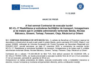 Comunicat presă S.C - Comunicat de presă S.C. COMPANIA REGIONALĂ DE APĂ BACĂU S.A.