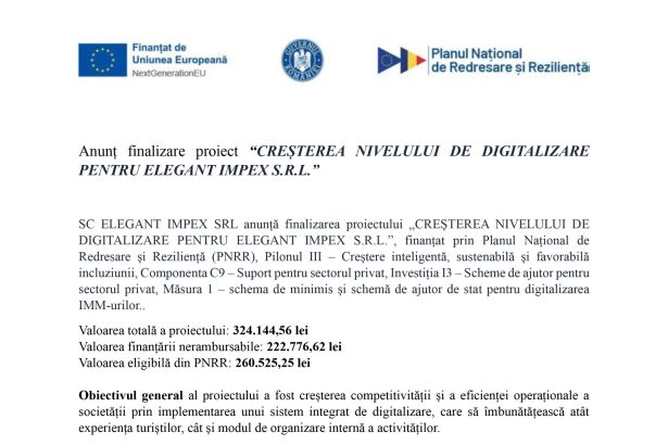 Comunicat presă ELEGANT - Comunicat de presă SC ELEGANT IMPEX SRL