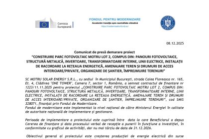 Comunicat presă MOTRU - Comunicat de presă SC MOTRU SOLAR ENERGY S.R.L.