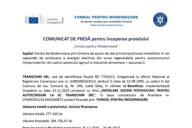 Comunicat presă TRANSCHIM - Comunicat de presă TRANSCHIM SRL