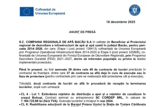 ANUNŢ PRESĂ S.C - ANUNŢ DE PRESĂ S.C. COMPANIA REGIONALĂ DE APĂ BACĂU S.A