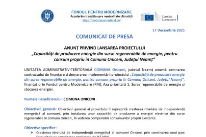 Comunicat presă Comuna - Comunicat de presă Comuna Oniceni