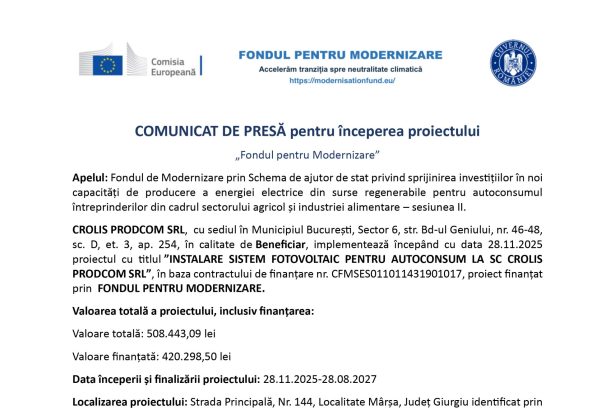 CROLIS PRODCOM SRL - Comunicat de presă CROLIS PRODCOM SRL