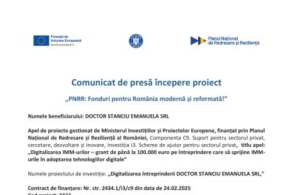 Comunicat presă DOCTOR - Comunicat de presă DOCTOR STANCIU EMANUELA SRL