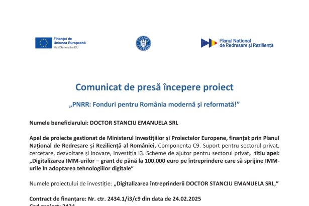 Comunicat presă DOCTOR - Comunicat de presă DOCTOR STANCIU EMANUELA SRL