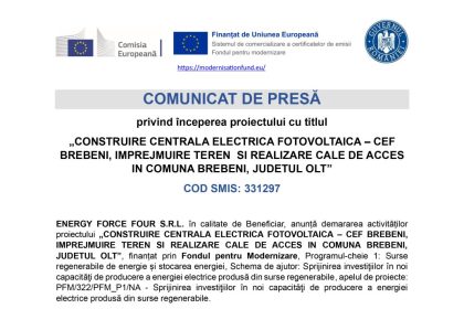 Comunicat presă ENERGY - Comunicat de presă ENERGY FORCE FOUR SRL