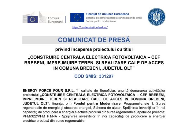 Comunicat presă ENERGY - Comunicat de presă ENERGY FORCE FOUR SRL