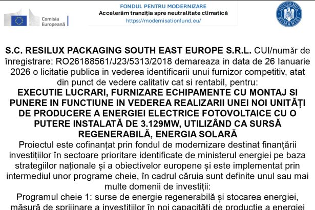 Comunicat presă S.C - Comunicat de presă S.C. RESILUX PACKAGING SOUTH EAST EUROPE S.R.L.